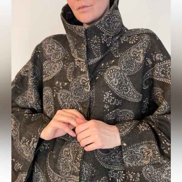 Vintage grey wool kimono coat / size 10 / paisley pattern - Picture 6 of 11